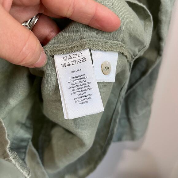Sigrid Olsen 100% Linen Shirt Size L Green Button Up Coastal Grandma Chic - Picture 6 of 7